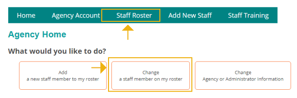 links on Agency Home to change staff 